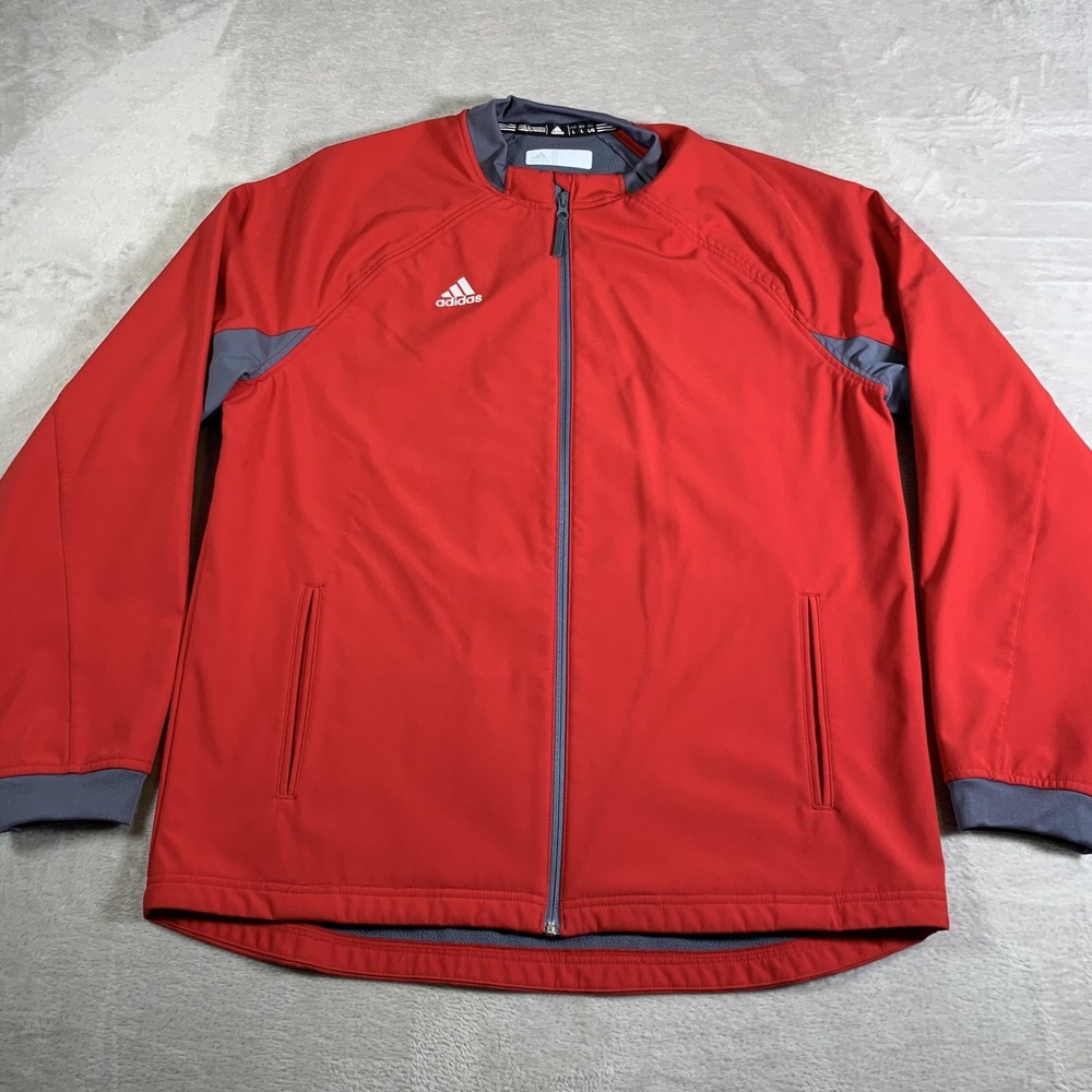 Adidas Jacket Mens Large‎ Red Gray Full Zip Fleece Lined Softshell Athletic Logo